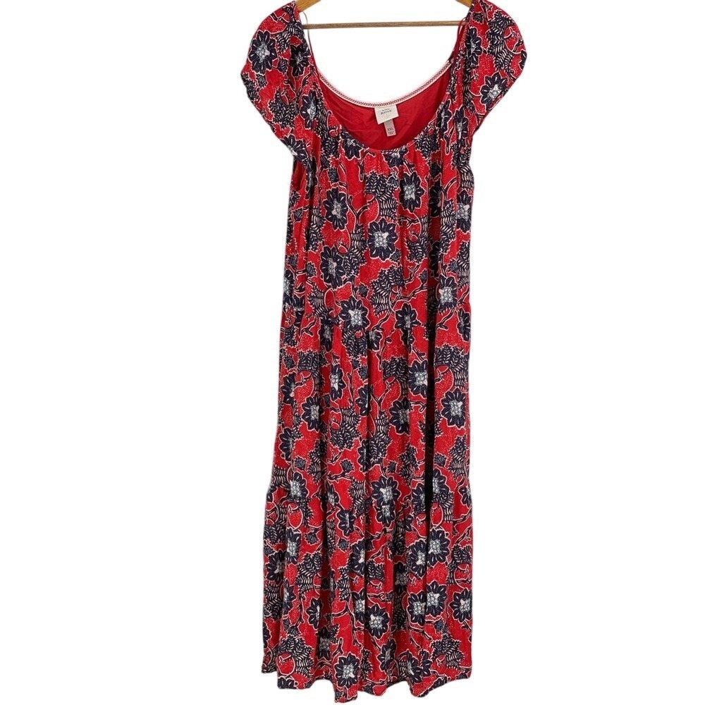 Knox Rose Maxi Dress Women's Size 2XLโ XXL Red Blue Floral Scoop Neck Cap Sleeve